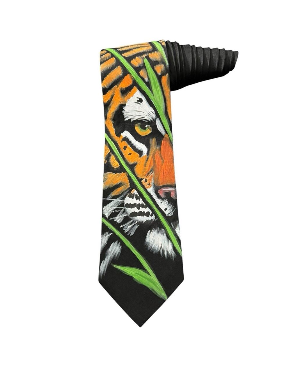 Vintage Hand Painted Bengal Tiger 100% Silk Novelty Necktie
